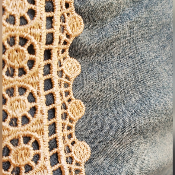 ☆3\35$ | Teal Green Boho Short Sleeves Lace Trim V Neck Loose Fit Top in Size L - Picture 10 of 10